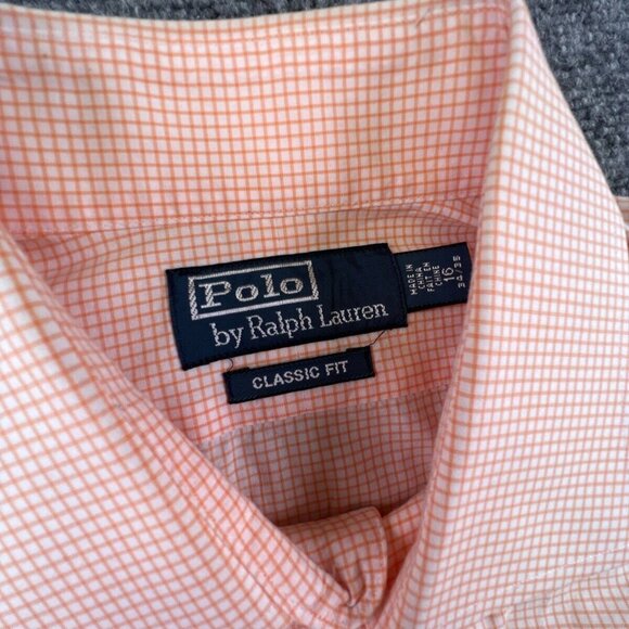 Polo Ralph Lauren Long Sleeve Classic Fit 16 34/35 Orange Check Button Up Shirt - Picture 5 of 10